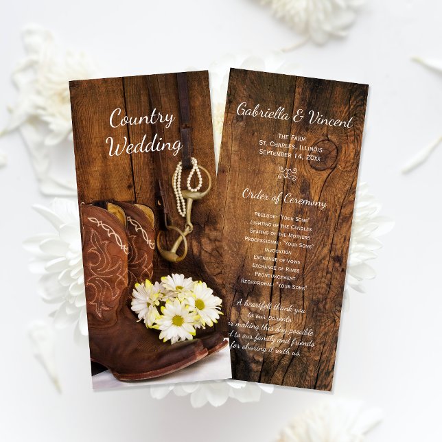 Cowboy Boots and Daisies Western Wedding Program Programm (Von Creator hochgeladen)