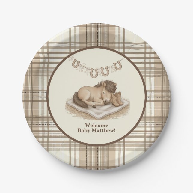 Cowboy Boots and Foal Baby Shower Pappteller (Vorderseite)