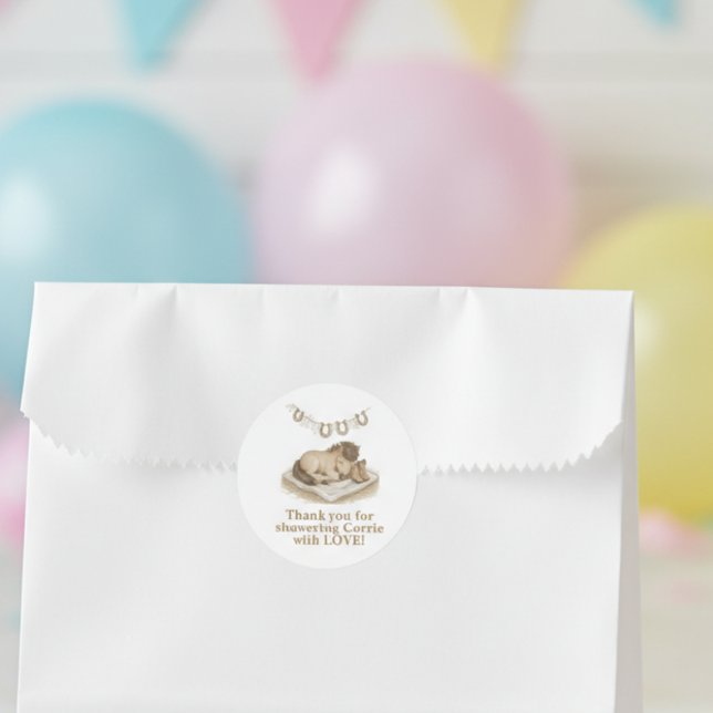 Cowboy Boots and Foal Baby Shower Runder Aufkleber (Cowboy boots and foal baby shower personalized sticker)