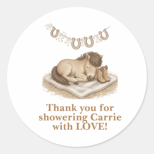 Cowboy Boots and Foal Baby Shower Runder Aufkleber (Vorderseite)