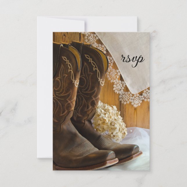 Cowboy Boots and Lace Western Wedding RSVP Card Karte (Vorderseite)