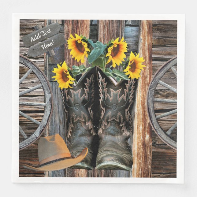 Cowboy Boots Blume Cowboy Hat Wagon Wheels Serviette (Vorderseite)