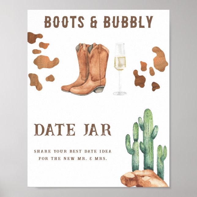 Cowboy Boots Bubbly Brautparty Date Night-Ideen Poster (Vorne)