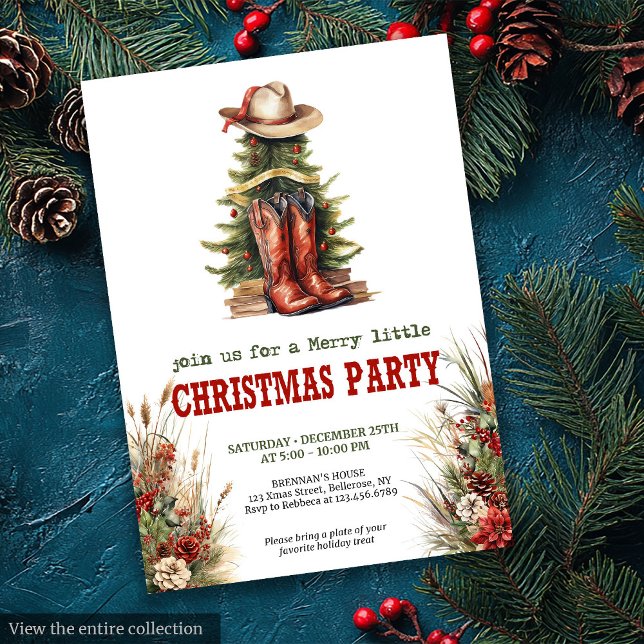 Cowboy boots Christmas party invite rustic style Einladung (Cowboy boots Christmas party invite rustic style

)