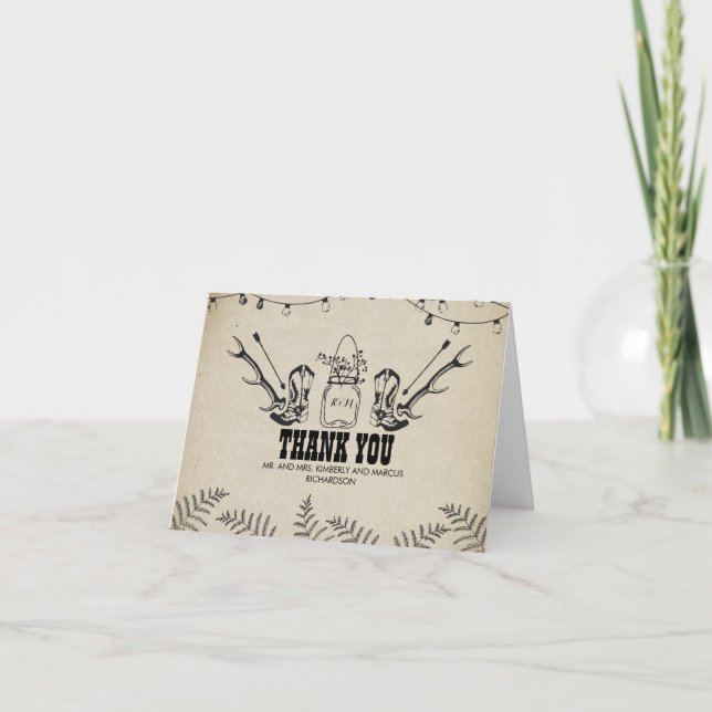 Cowboy Boots Country Rustic Wedding Danke (Vorderseite)