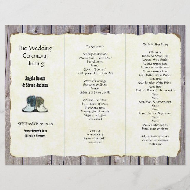 Cowboy Boots Country Wedding Program Template (Vorderseite)