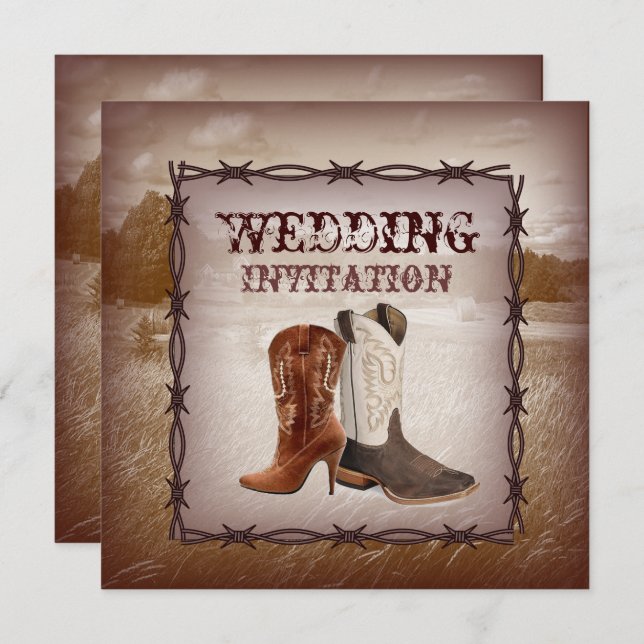 Cowboy Boots Country Western Einladung Hochzeit (Vorne/Hinten)