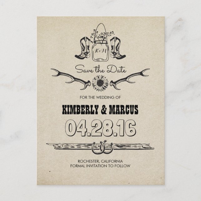 Cowboy Boots Country Western Save the Date Ankündigungspostkarte (Vorderseite)