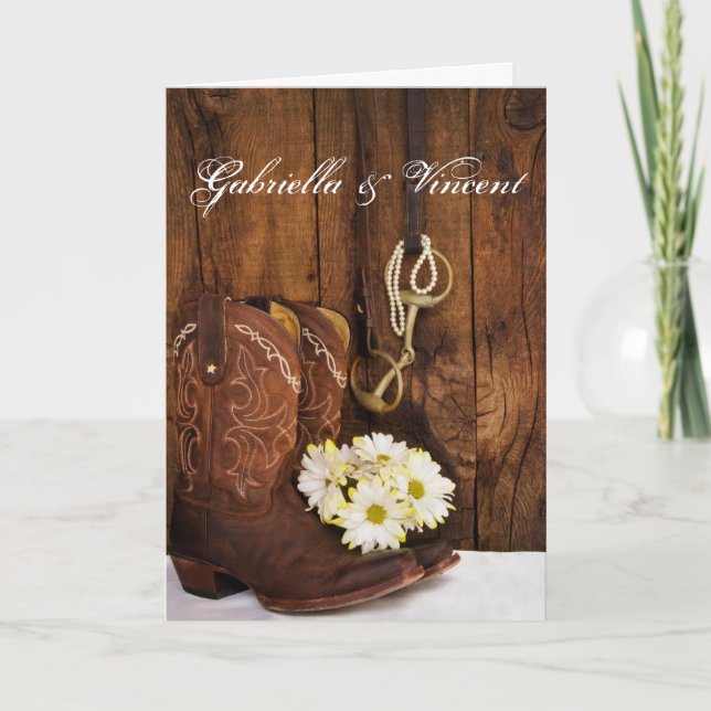 Cowboy Boots, Daisies Horse Bit Western Hochzeit Einladung (Vorderseite)