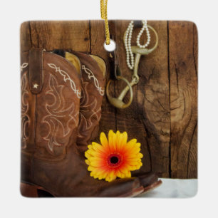 Cowboy Boots, Daisy Horse Bit Western Hochzeit Keramikornament