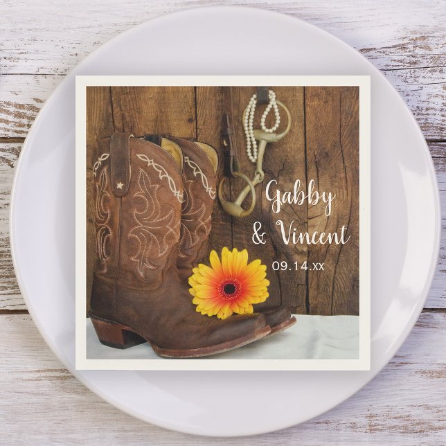 Cowboy Boots, Daisy und Horse Bit Western Hochzeit Serviette (Von Creator hochgeladen)