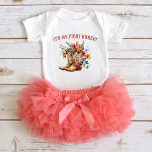 Cowboy Boots First Rodeo Birthday Baby Bodysuit Baby Strampler