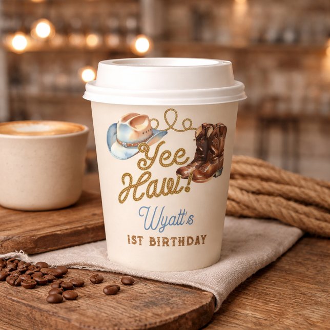 Cowboy Boots First Rodeo Birthday Pappbecher (Cowboy Boots First Rodeo Birthday Paper Cups)