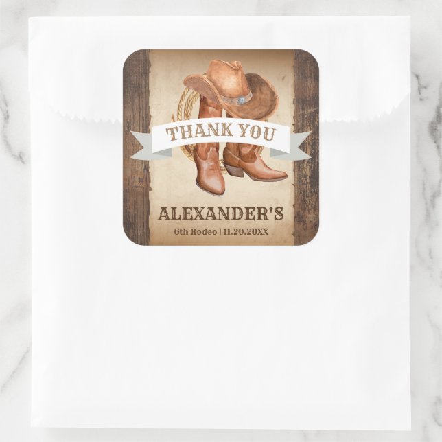 Cowboy Boots, Hat und Lasso Quadratischer Aufkleber (Tasche)