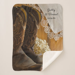 Cowboy Boots Lace Country Barn Wedding Keepake Sherpadecke