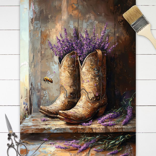 Cowboy Boots Lavender Honey Bee Decoupage Seidenpapier (Von Creator hochgeladen)