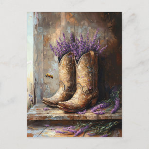 Cowboy Boots Lavender und Honey Bee Postkarte