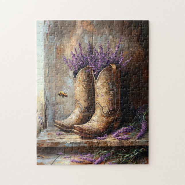 Cowboy Boots Lavender und Honey Bee Puzzle (Vertikal)