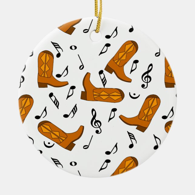 Cowboy Boots Musiknoten Keramik Ornament (Vorne)