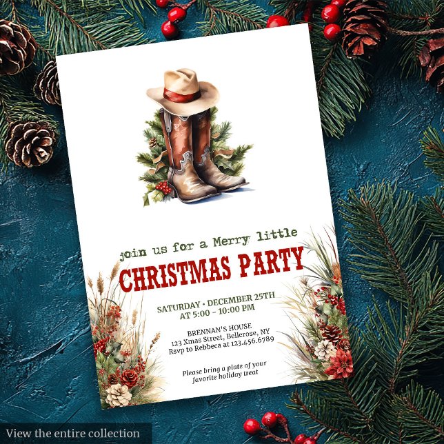 Cowboy Boots Red Green Christmas Invitation Einladung (Cowboy Boots Red Green Christmas Invitation)