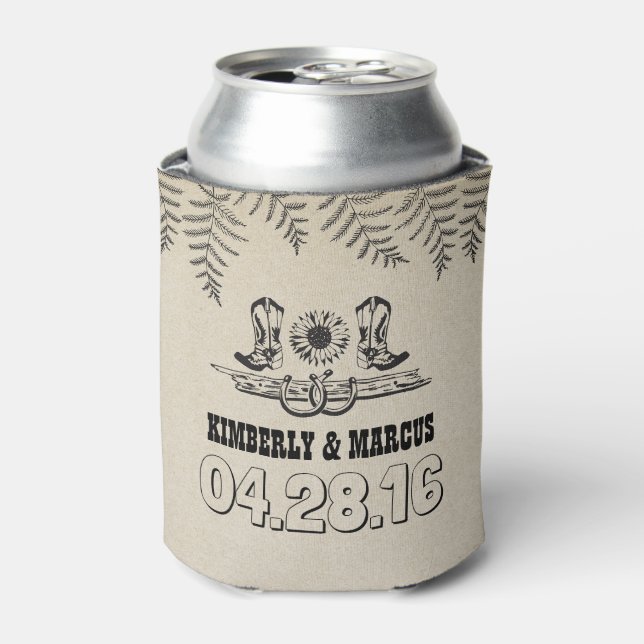 Cowboy Boots Sonnenblumen und Hufeisen Rustikal Dosenkühler (Kanne Vorderseite)