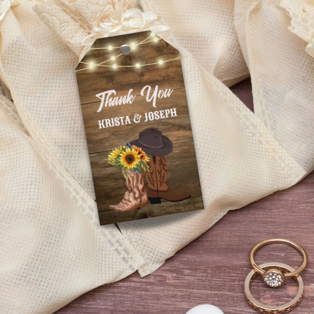 Cowboy Boots Sonnenblumen Western Gastgeschenk Hoc Geschenkanhänger (Cowboy Boots Sunflower Western Wedding Favor Gift Tags)