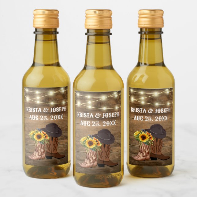 Cowboy Boots Sonnenblumen Western Gastgeschenk Hoc Weinetikett (Flaschen)