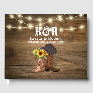 Cowboy Boots Sonnenblumen Western Hochzeit Gästebuch