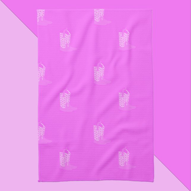 Cowboy Boots Stars Pink Pattern Geschirrtuch (A kitchen towel with a pattern of pink cowboy boots)