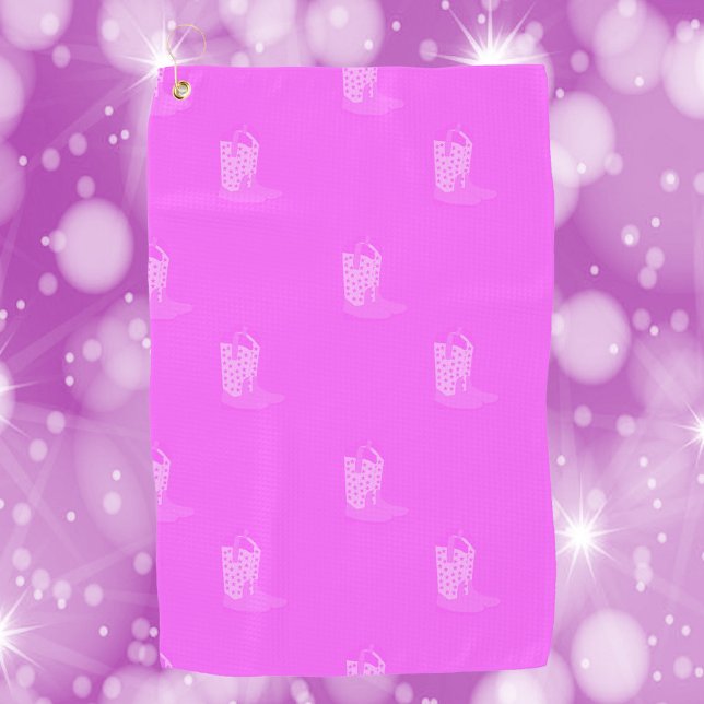 Cowboy Boots Stars Pink Pattern Golfhandtuch (A golf towel with a pattern of pink cowboy boots.)