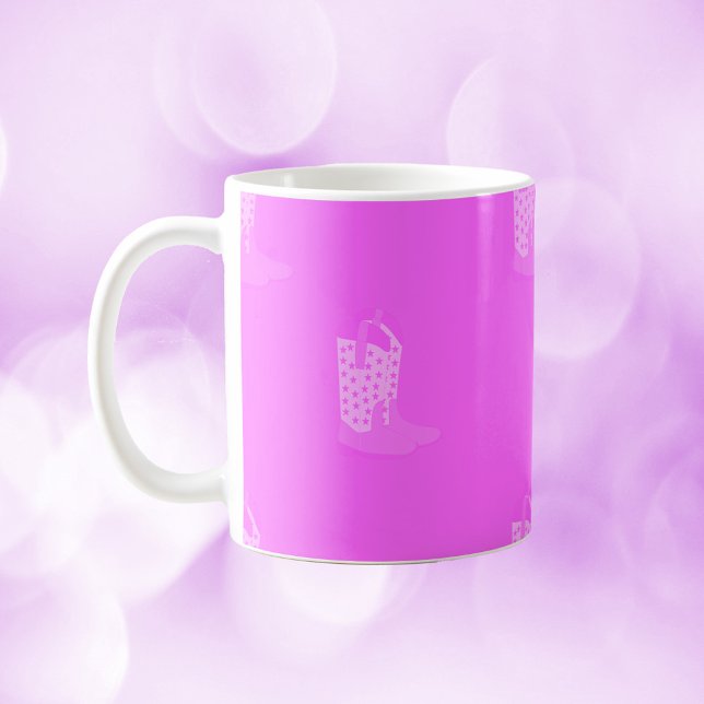 Cowboy Boots Sternenmuster Pink Kaffeetasse (A mug with a pattern of pink cowboy boots.)