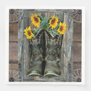 Cowboy Boots Sunflowers Rustic Barboard Serviette