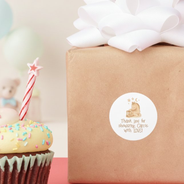 Cowboy Boots und Foal Baby Shower Runder Aufkleber (Sweet cowboy baby boots and foal thank you sticker)