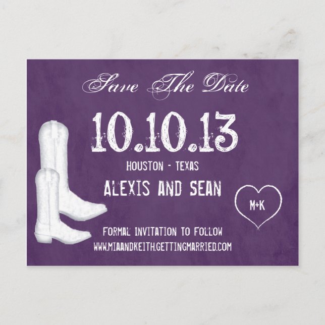 Cowboy Boots Wedding Save the Date Postcard Ankündigungspostkarte (Vorderseite)
