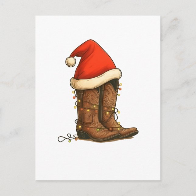 Cowboy Boots Weihnachts-Western Weihnachtsmannmütz Ankündigungspostkarte (Vorderseite)