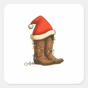 Cowboy Boots Weihnachts-Western Weihnachtsmannmütz Quadratischer Aufkleber