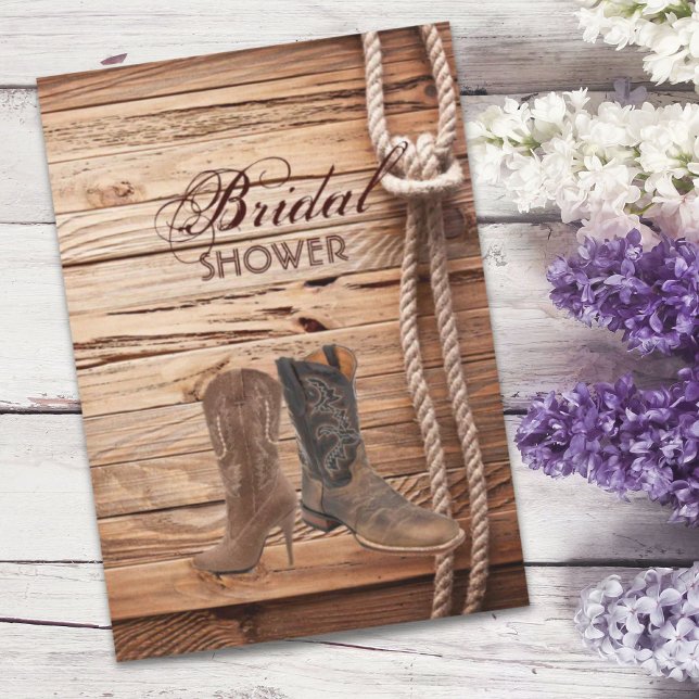 Cowboy Boots Western Country Brautparty Einladung (wood Cowboy Boots Western country bridal shower Invitation)