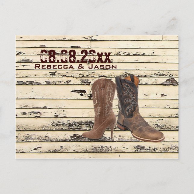 Cowboy Boots Western Land Hochzeit Save the Date Ankündigungspostkarte (Vorderseite)