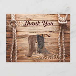 Cowboy Boots Western Land Wedding danke Postkarte