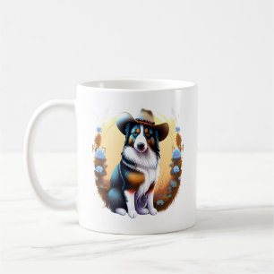 Cowboy Border Collie Western Dog Pet Floral Kaffeetasse