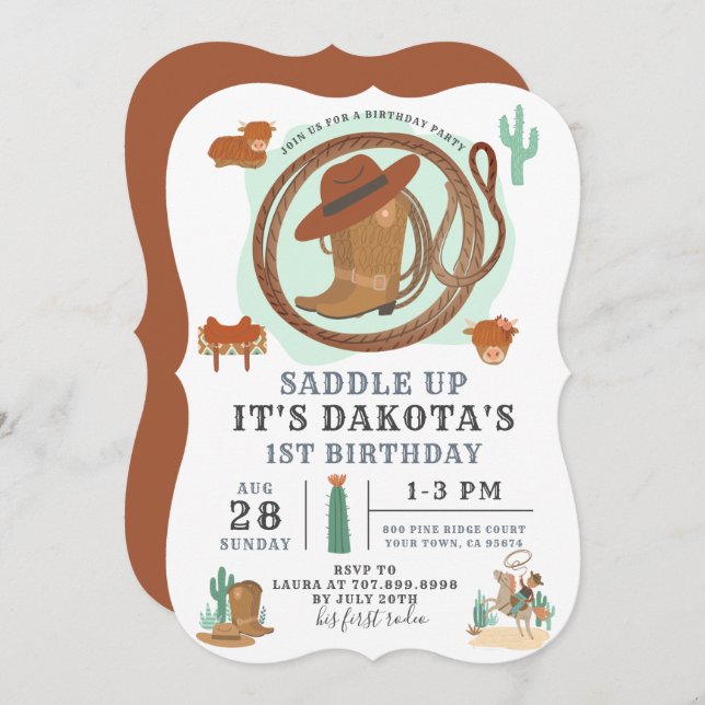 Cowboy Boy Birthday Einladung (Vorne/Hinten)