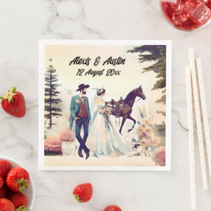 Cowboy, Bride & Horse Wedding Serviette
