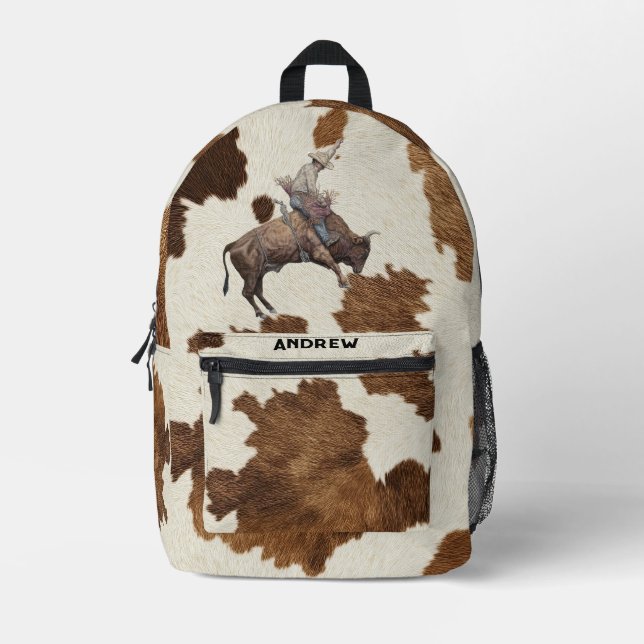 Cowboy Bull Rider Boys Backpack | Western Rodeo Bedruckter Rucksack (Vorderseite)