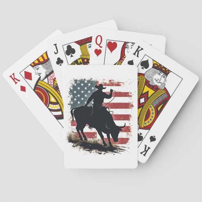 Cowboy Bull Rider Patriotic American Flag Cowboys Spielkarten (Rückseite)
