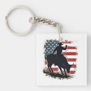 Cowboy Bull-Rider Patriotische Amerikanische Flagg Schlüsselanhänger