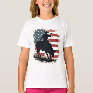 Cowboy Bull-Ritter Patriotische Amerikanische Flag T-Shirt