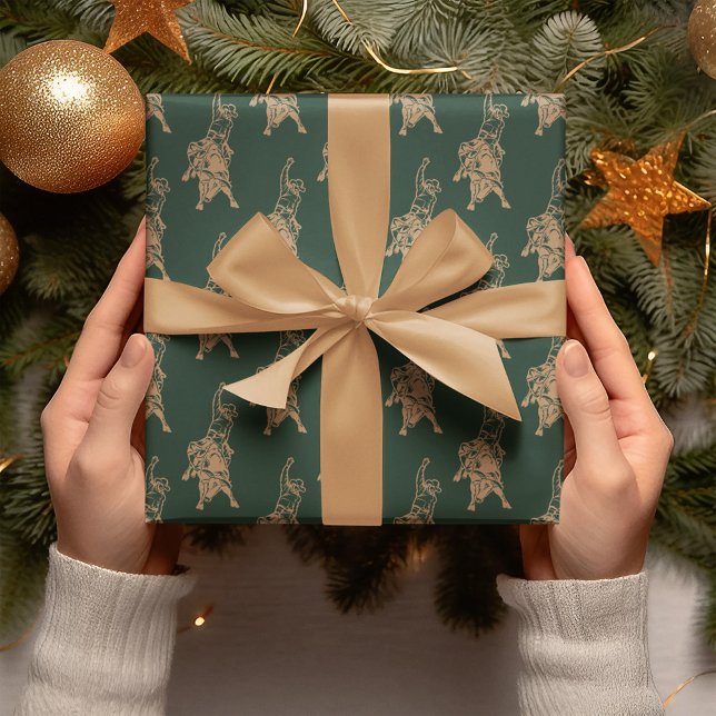 Cowboy Bull Western Dark Green Christmas Geschenkpapier (Von Creator hochgeladen)