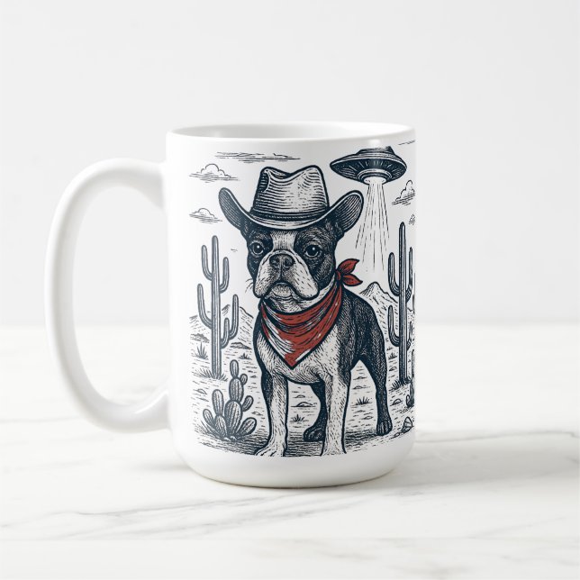 Cowboy-Bulldog-Vintage Alien Western Kaffeetasse (Links)