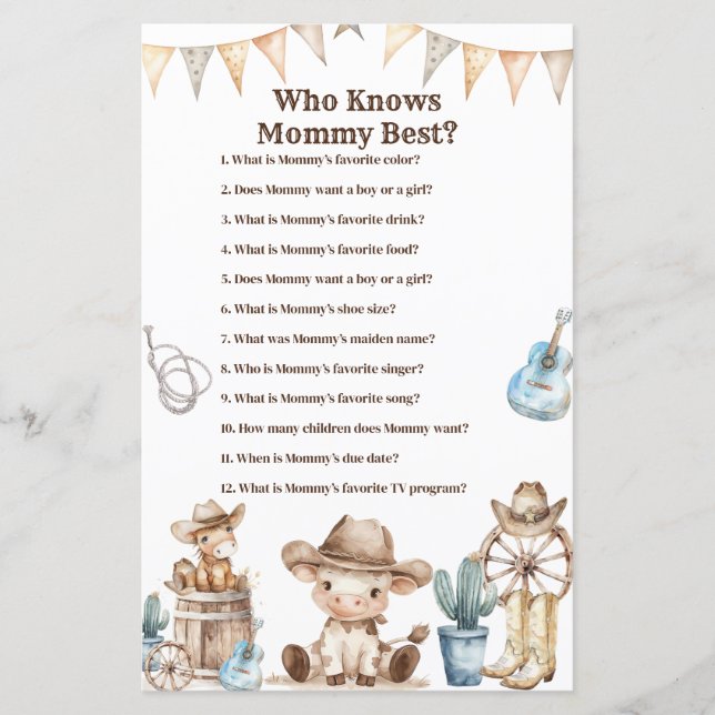 Cowboy Cactus Baby Shower kennt Mommy Best (Vorderseite)