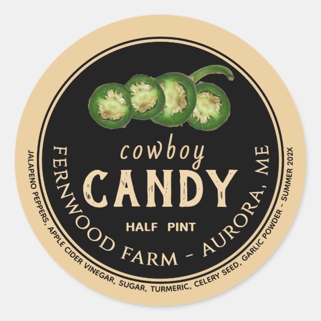 Cowboy Candy Candid Jalapeno Pepper Spicy Jelly Runder Aufkleber (Vorderseite)